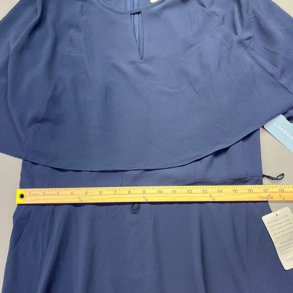 London Times Midi‎ Dress Cape Overlay Keyhole Neckline Party 14 Boho Cottagecore - Picture 3 of 8